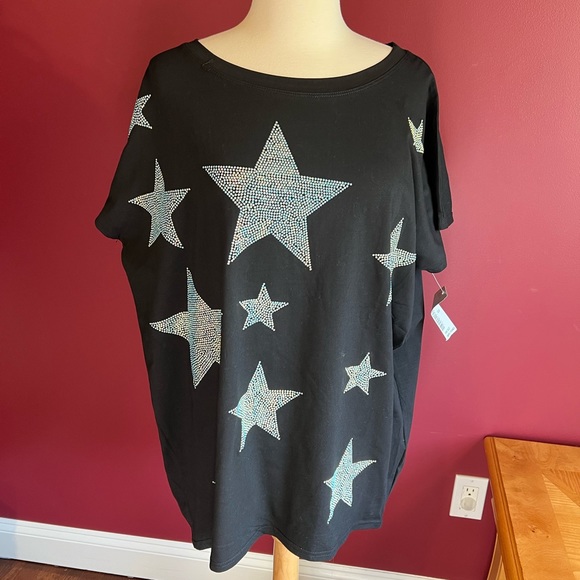 Mc Lorene black oversized tunic tee with iridescent stars one size - Picture 6 of 12